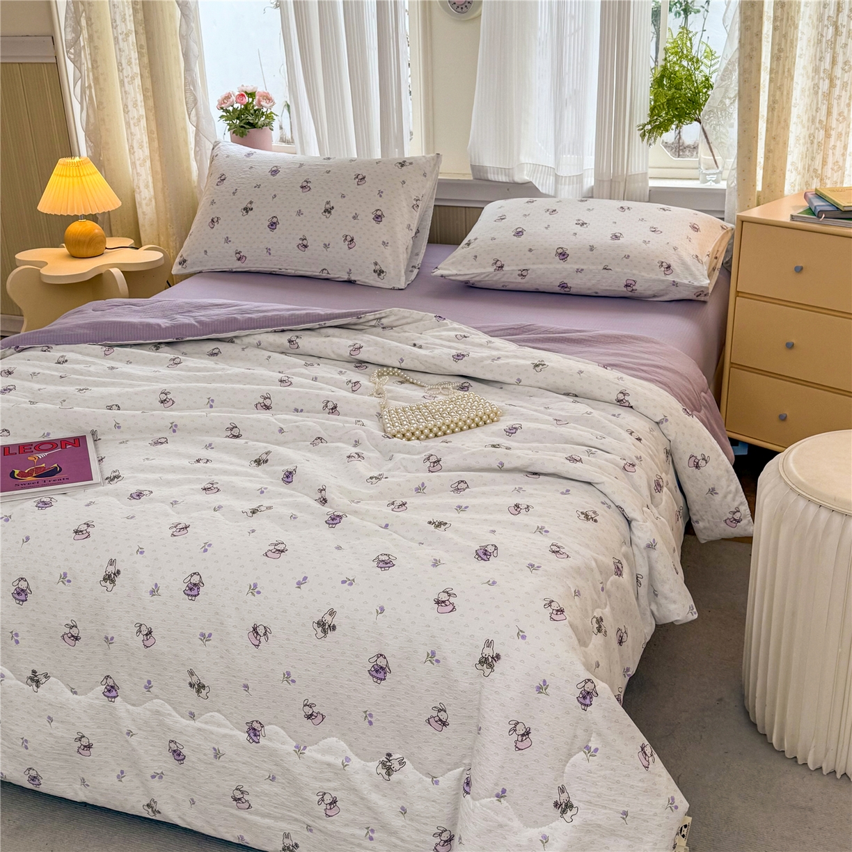 91家纺网 家纺一手货源 找家纺 艺菲阁家纺 2026新款云感双层纱夏被夏凉被空调被 裙小兔