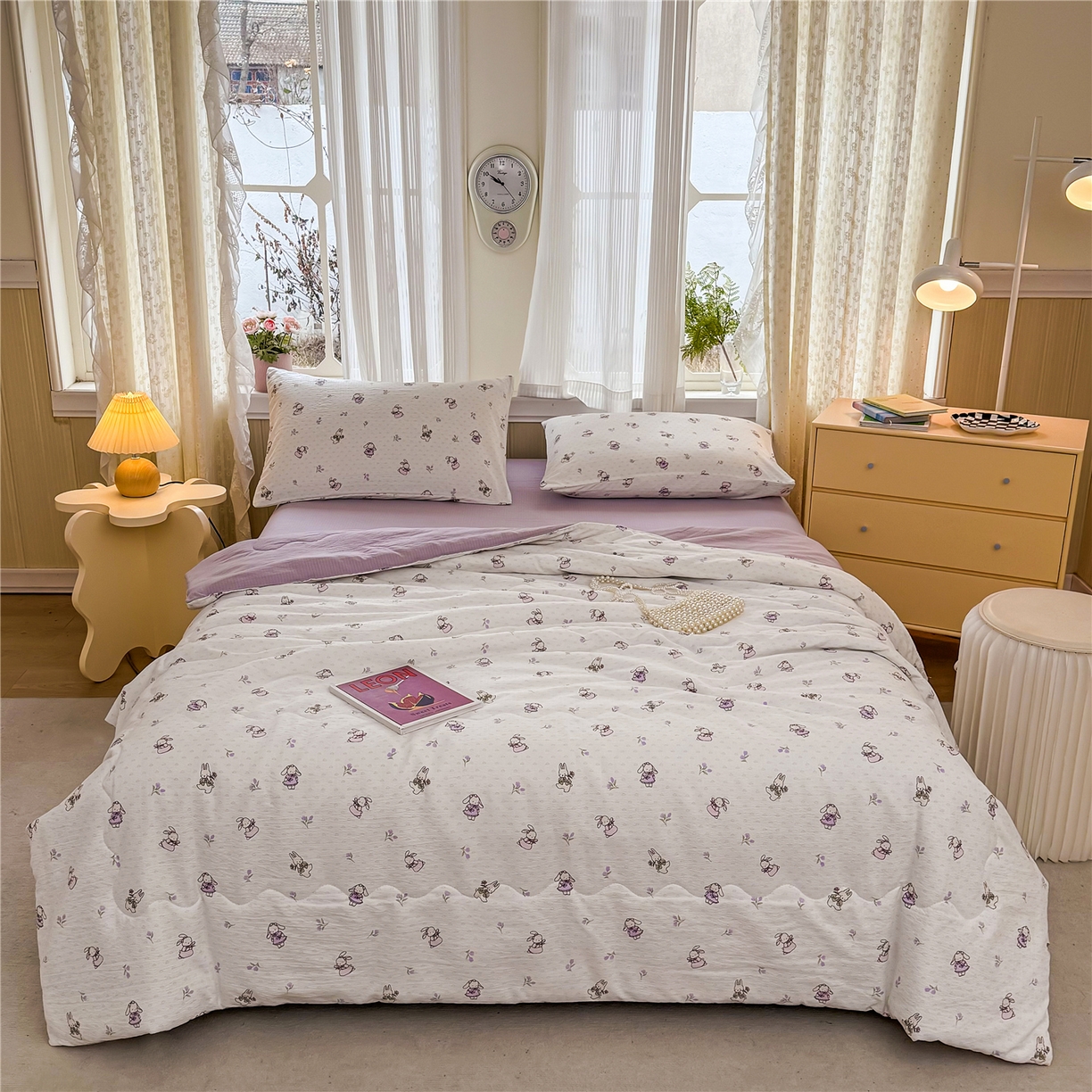 91家纺网 家纺一手货源 找家纺 艺菲阁家纺 2026新款云感双层纱夏被夏凉被空调被 裙小兔