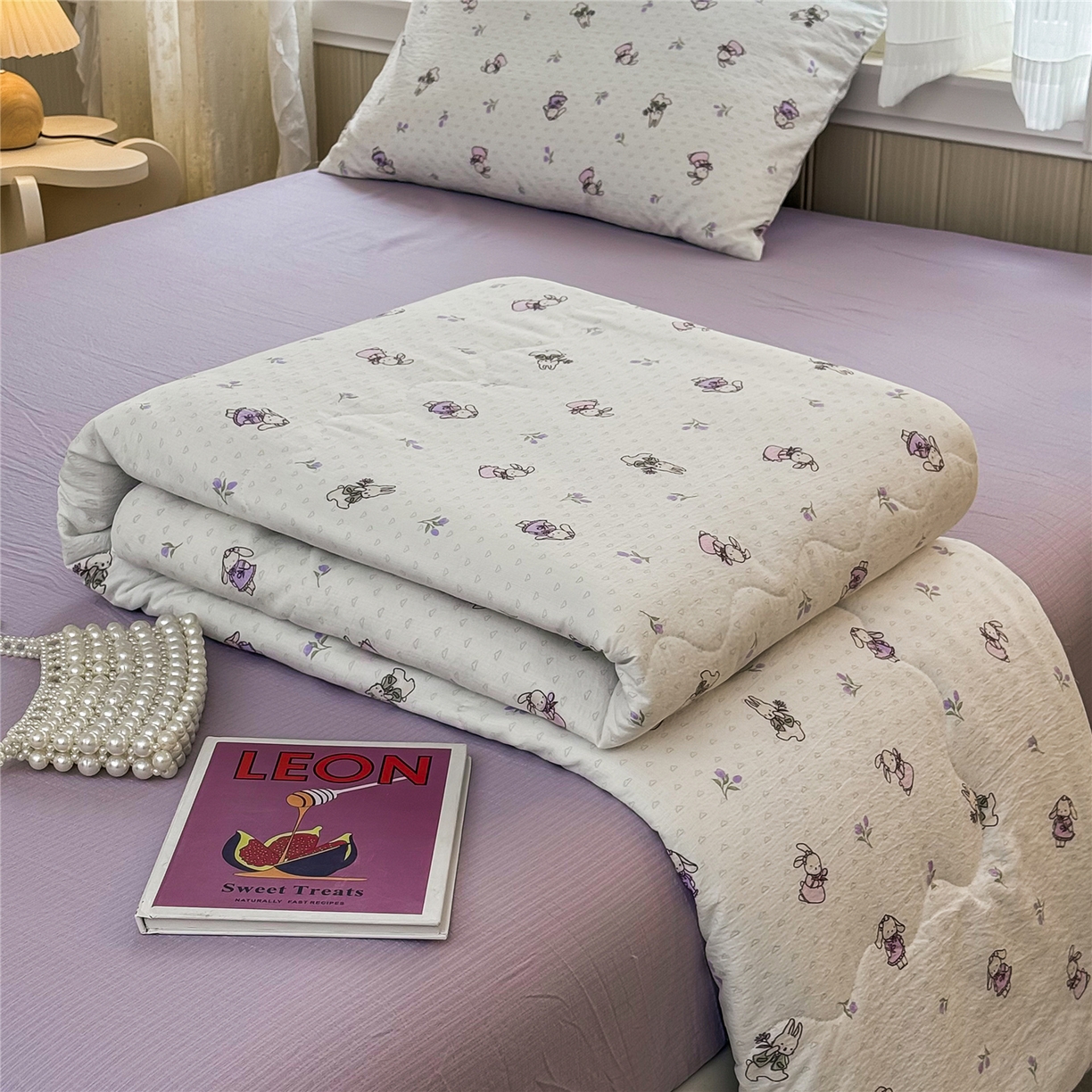 91家纺网 家纺一手货源 找家纺 艺菲阁家纺 2026新款云感双层纱夏被夏凉被空调被 裙小兔