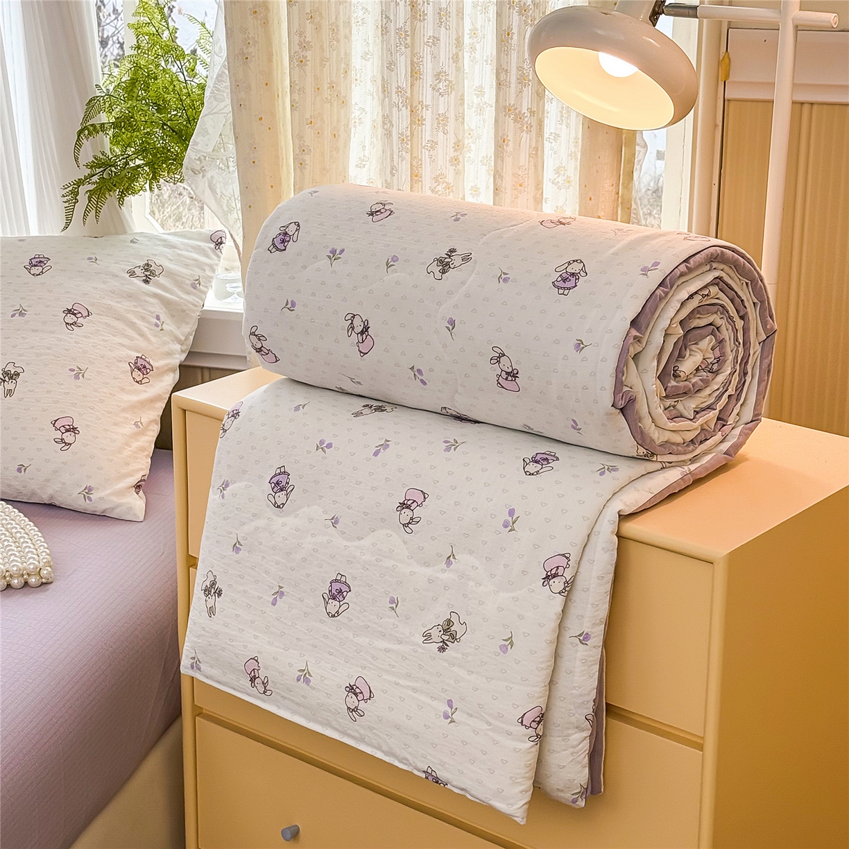 91家纺网 家纺一手货源 找家纺 艺菲阁家纺 2026新款云感双层纱夏被夏凉被空调被 裙小兔