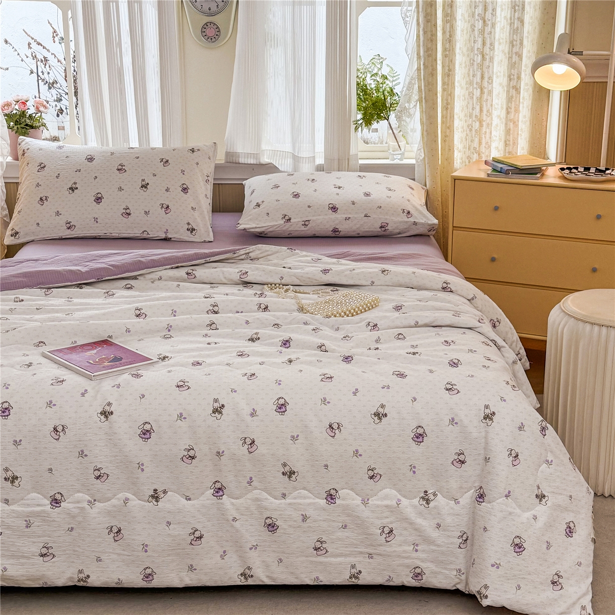 91家纺网 家纺一手货源 找家纺 艺菲阁家纺 2026新款云感双层纱夏被夏凉被空调被 裙小兔