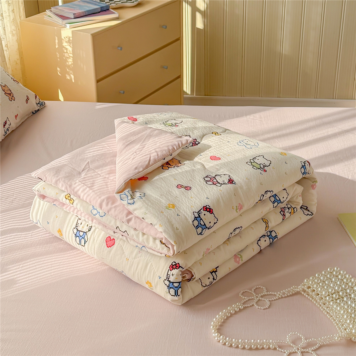 艺菲阁家纺 2026新款云感双层纱夏被夏凉被空调被 像素小猫