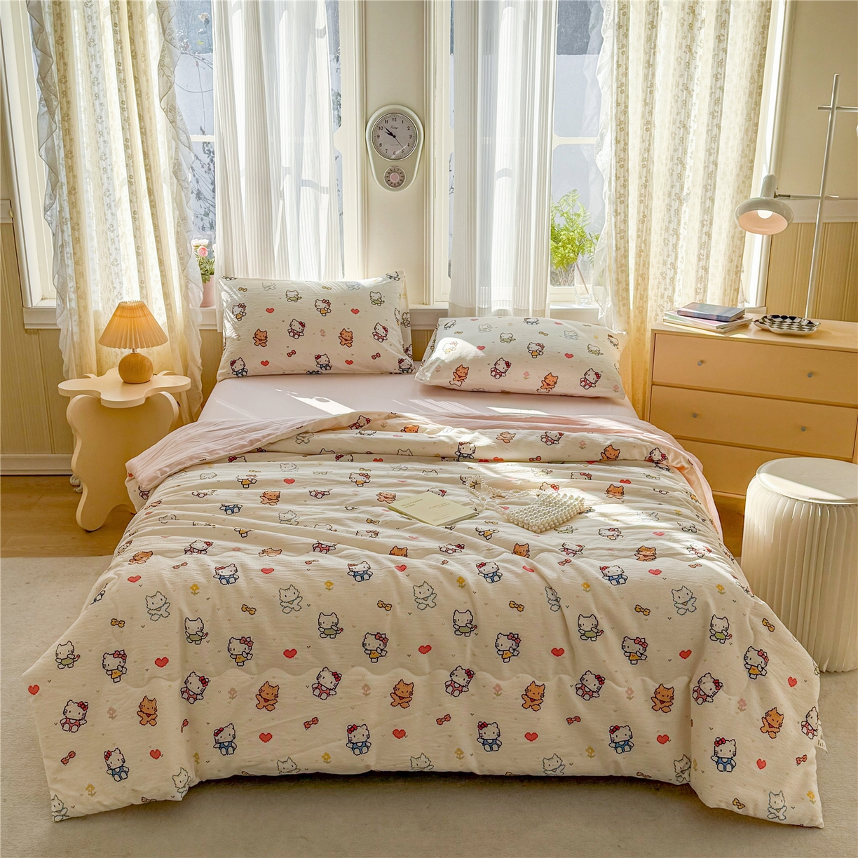 91家纺网 家纺一手货源 找家纺 艺菲阁家纺 2026新款云感双层纱夏被夏凉被空调被 像素小猫