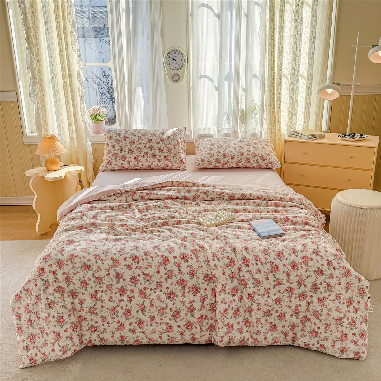 91家纺网 家纺一手货源 找家纺 艺菲阁家纺 2026新款云感双层纱夏被夏凉被空调被 星眠云野(粉)