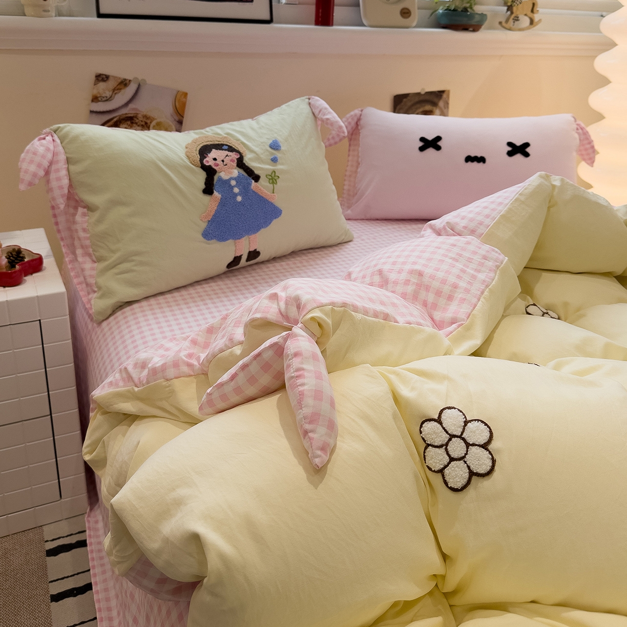 91家纺网 家纺一手货源 找家纺 （总）盼季家纺 2026新款立体蝴蝶结毛巾绣卡通四件套