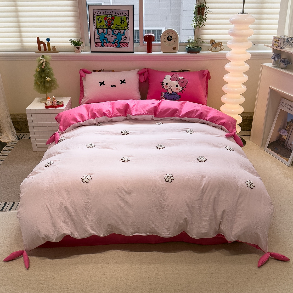 91家纺网 家纺一手货源 找家纺 盼季家纺 2026新款立体蝴蝶结毛巾绣卡通四件套 立体蝴蝶结-玫玫KT