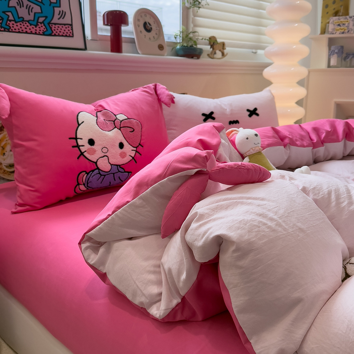 91家纺网 家纺一手货源 找家纺 盼季家纺 2026新款立体蝴蝶结毛巾绣卡通四件套 立体蝴蝶结-玫玫KT