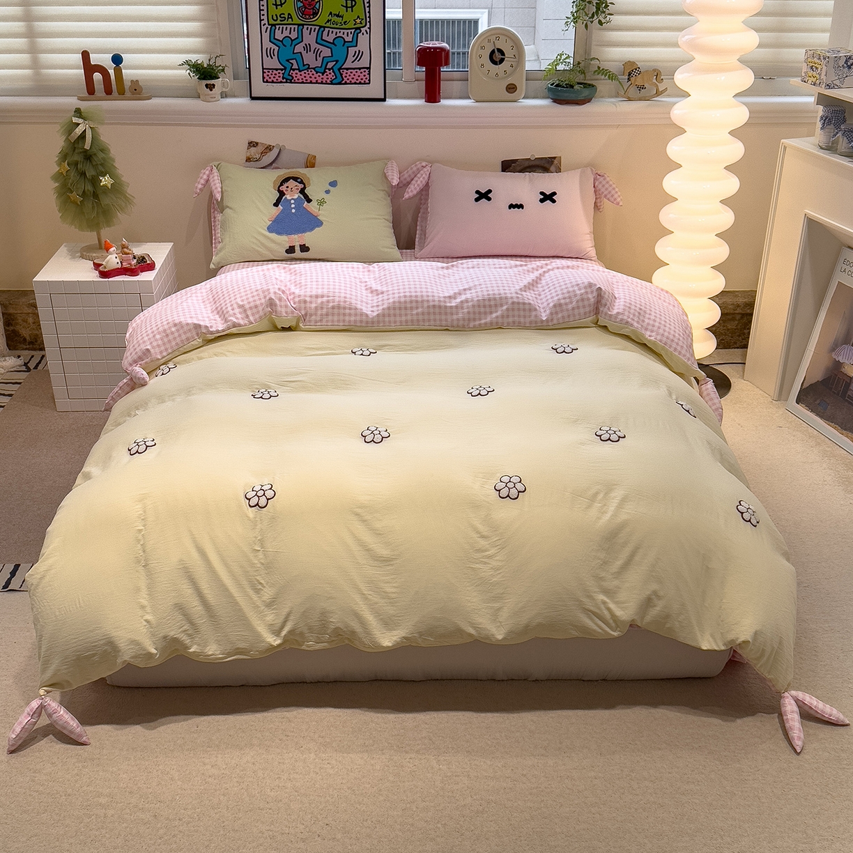 91家纺网 家纺一手货源 找家纺 盼季家纺 2026新款立体蝴蝶结毛巾绣卡通四件套 立体蝴蝶结-小女孩