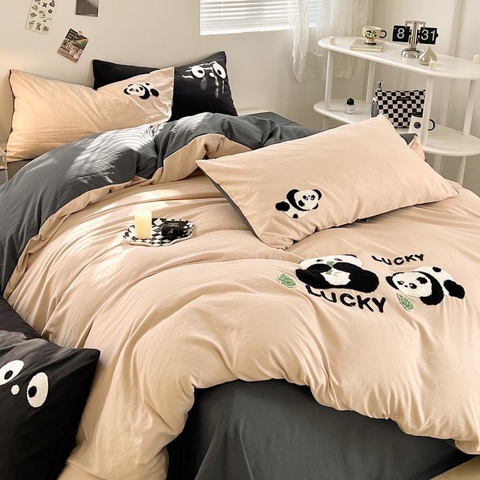 91家纺网 家纺一手货源 找家纺 （总）思诺羽 2024新款超柔水洗棉小熊猫毛巾绣四件套