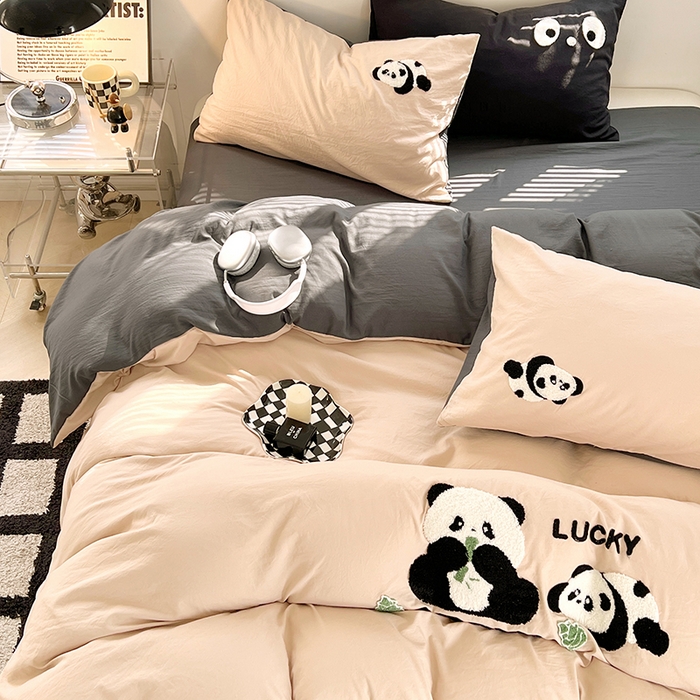 （总）思诺羽 2024新款超柔水洗棉小熊猫毛巾绣四件套