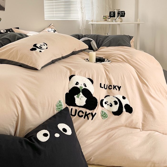 91家纺网 家纺一手货源 找家纺 （总）思诺羽 2024新款超柔水洗棉小熊猫毛巾绣四件套