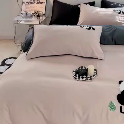 91家纺网 家纺一手货源 找家纺 （总）思诺羽 2024新款超柔水洗棉小熊猫毛巾绣四件套