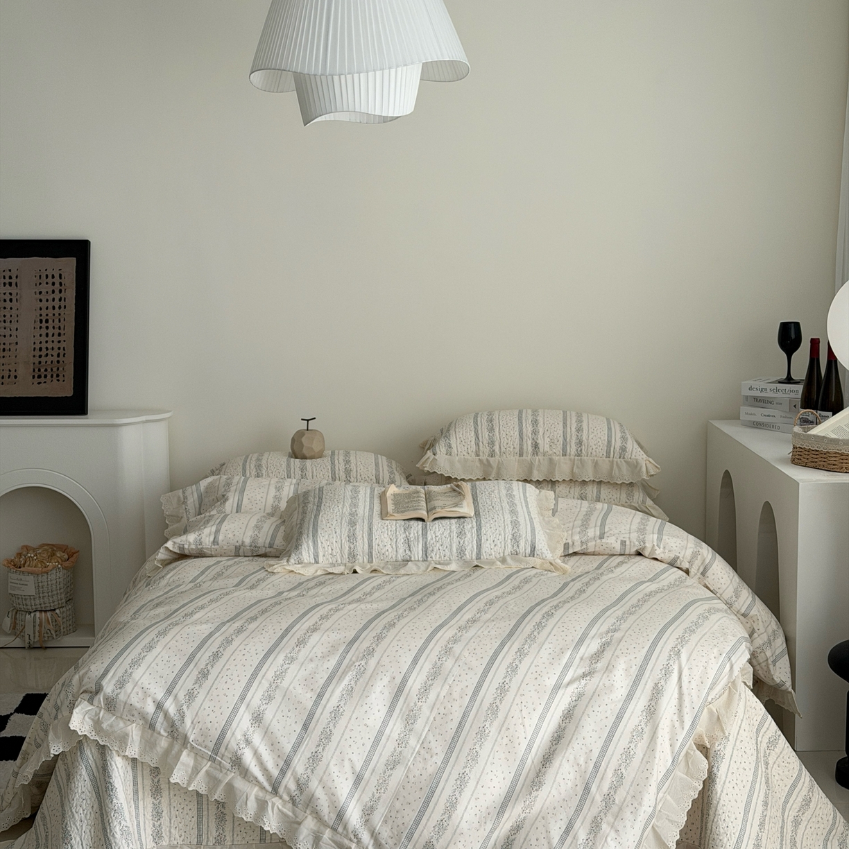 91家纺网 家纺一手货源 找家纺 佰织鑫家居 2025新款全棉法式砂洗棉花床盖款被套四件套 蓝山