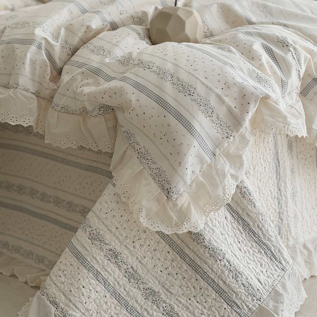 91家纺网 家纺一手货源 找家纺 佰织鑫家居 2025新款全棉法式砂洗棉花床盖款被套四件套 蓝山