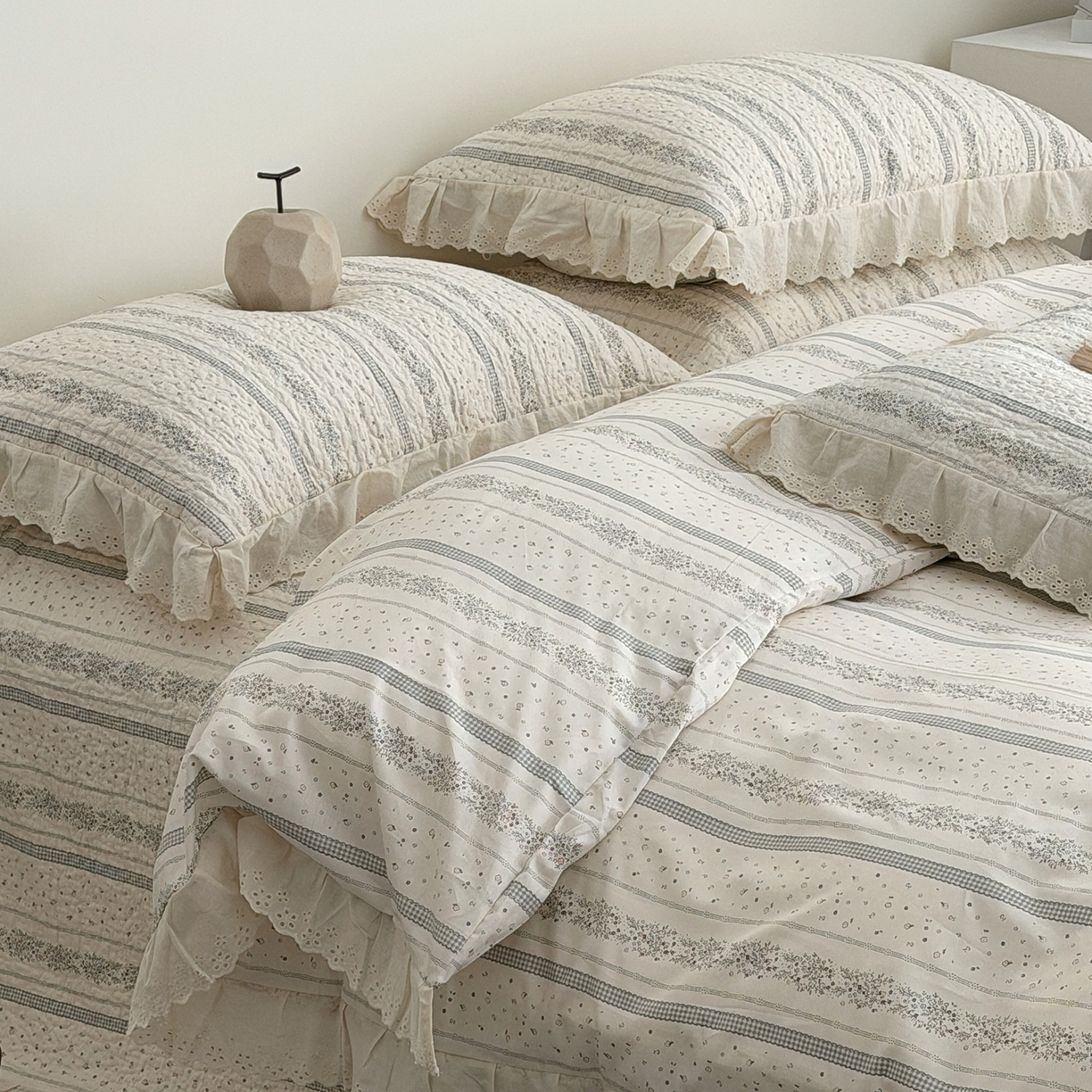 91家纺网 家纺一手货源 找家纺 佰织鑫家居 2025新款全棉法式砂洗棉花床盖款被套四件套 蓝山