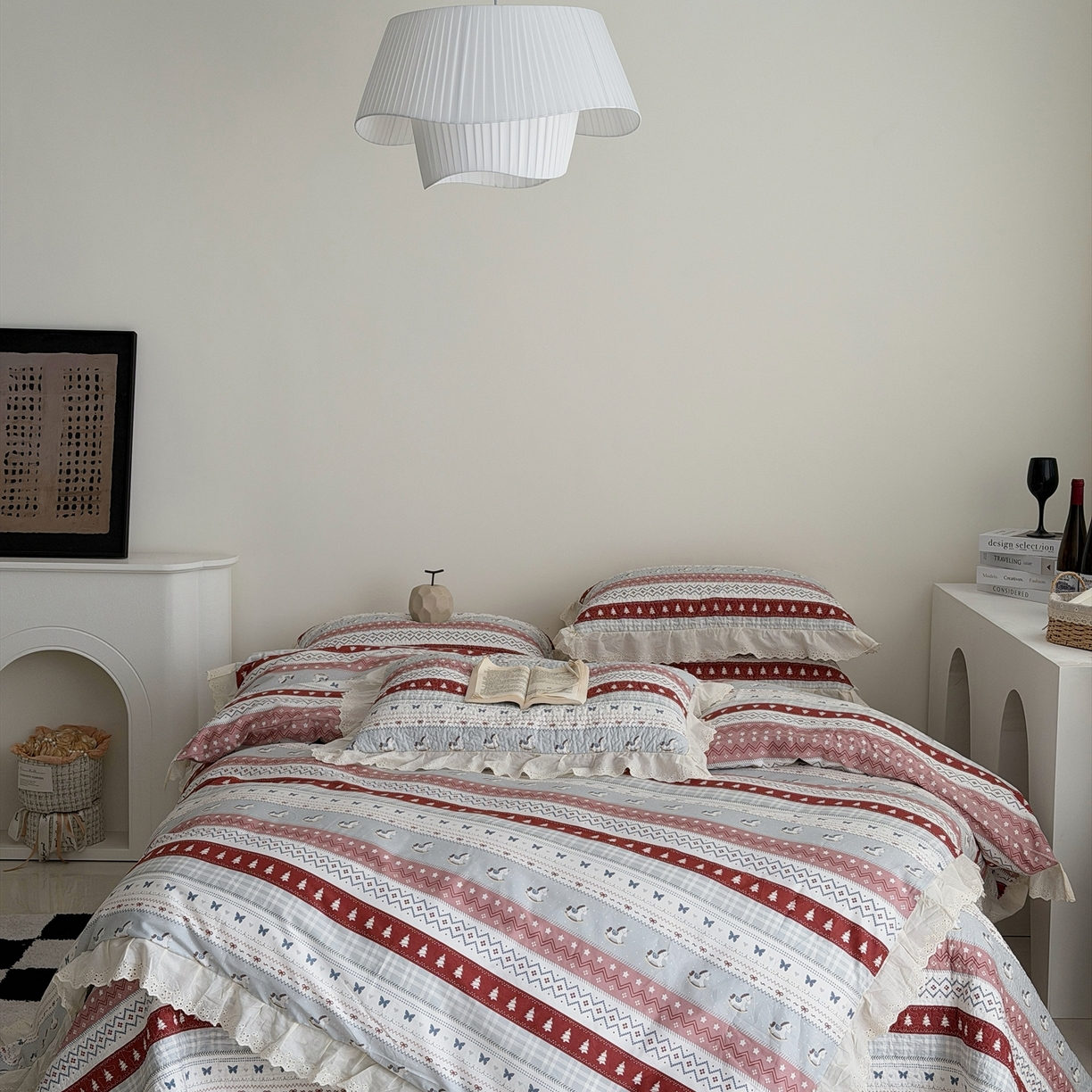 佰织鑫家居 2025新款全棉法式砂洗棉花床盖款被套四件套 森林木马