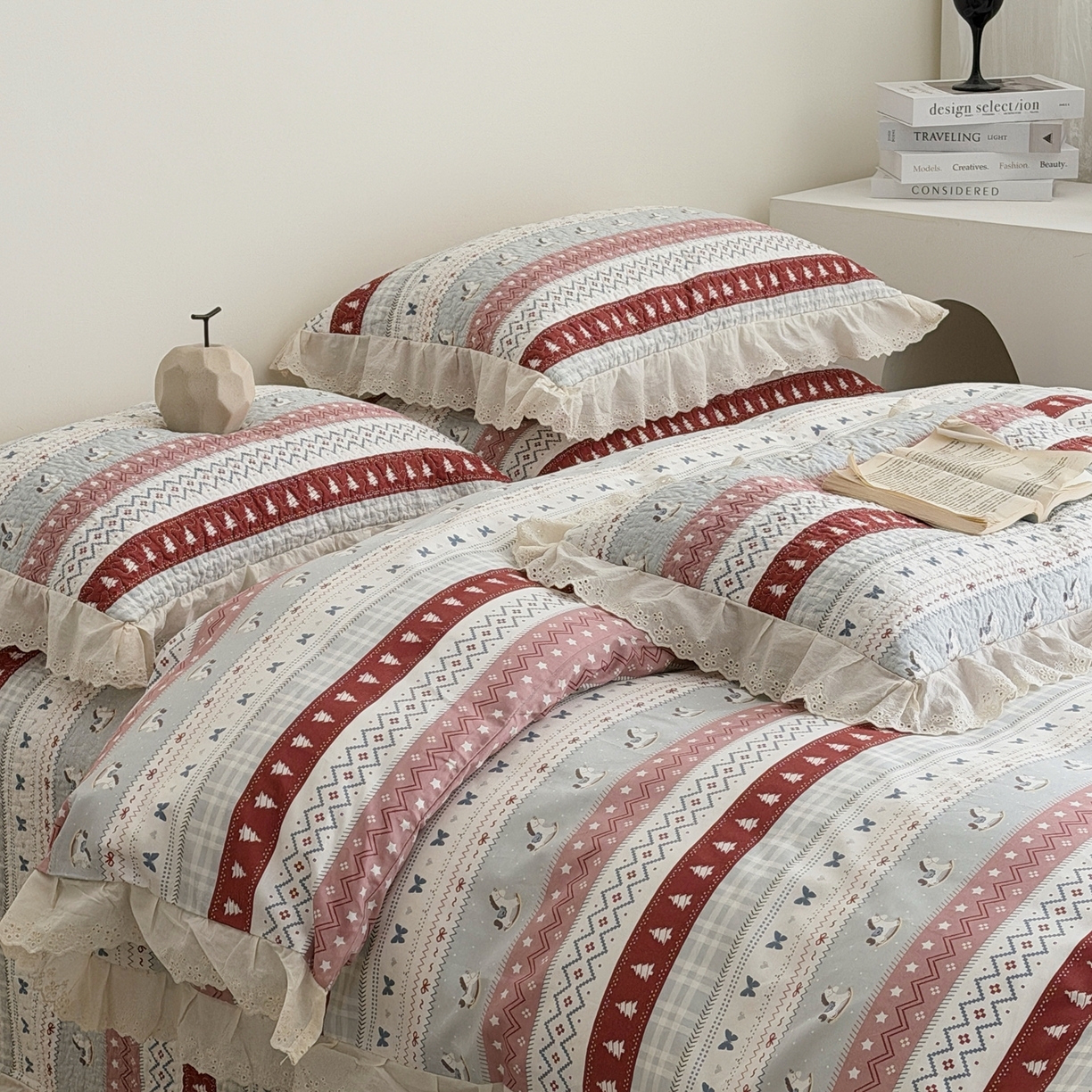 91家纺网 家纺一手货源 找家纺 佰织鑫家居 2025新款全棉法式砂洗棉花床盖款被套四件套 森林木马