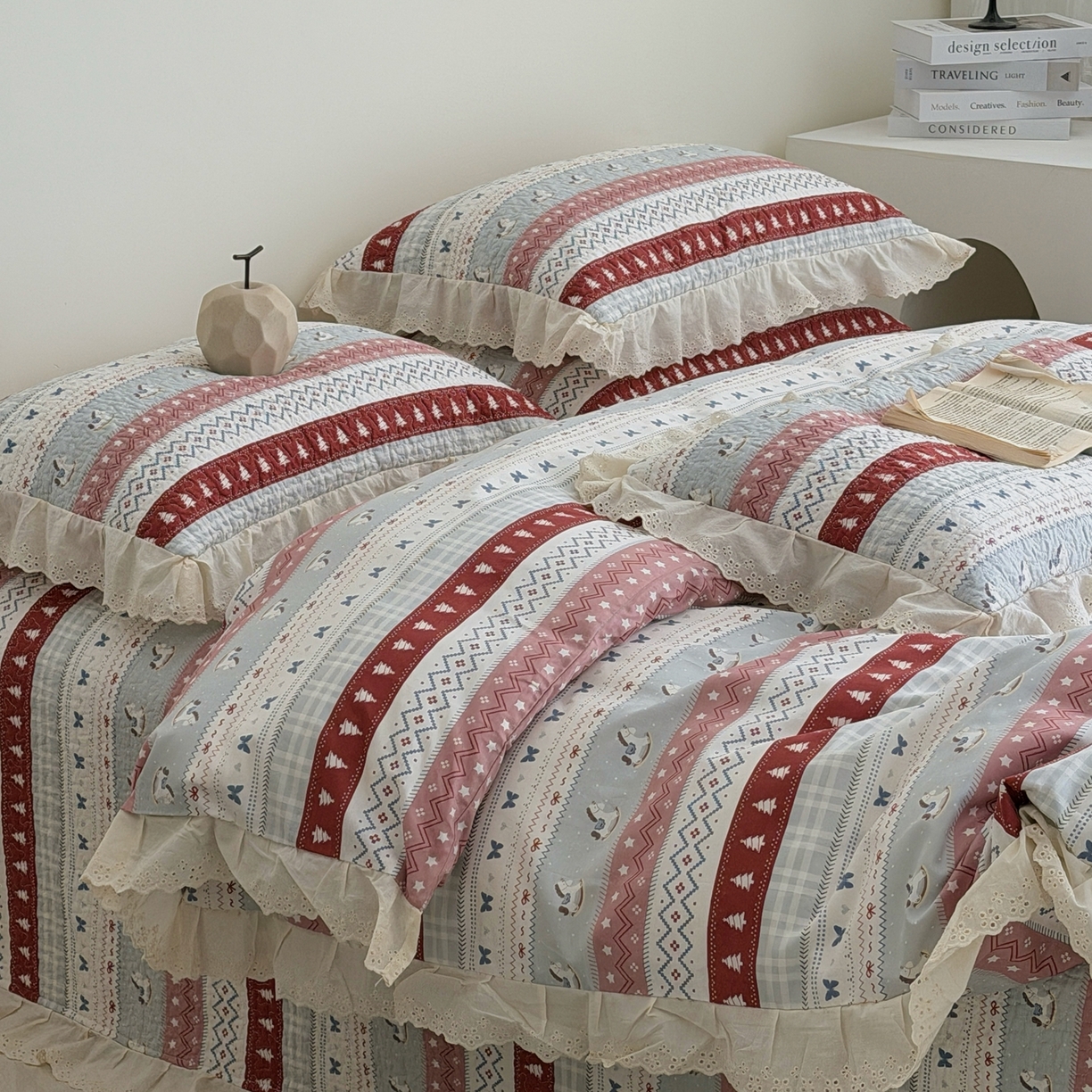 91家纺网 家纺一手货源 找家纺 佰织鑫家居 2025新款全棉法式砂洗棉花床盖款被套四件套 森林木马