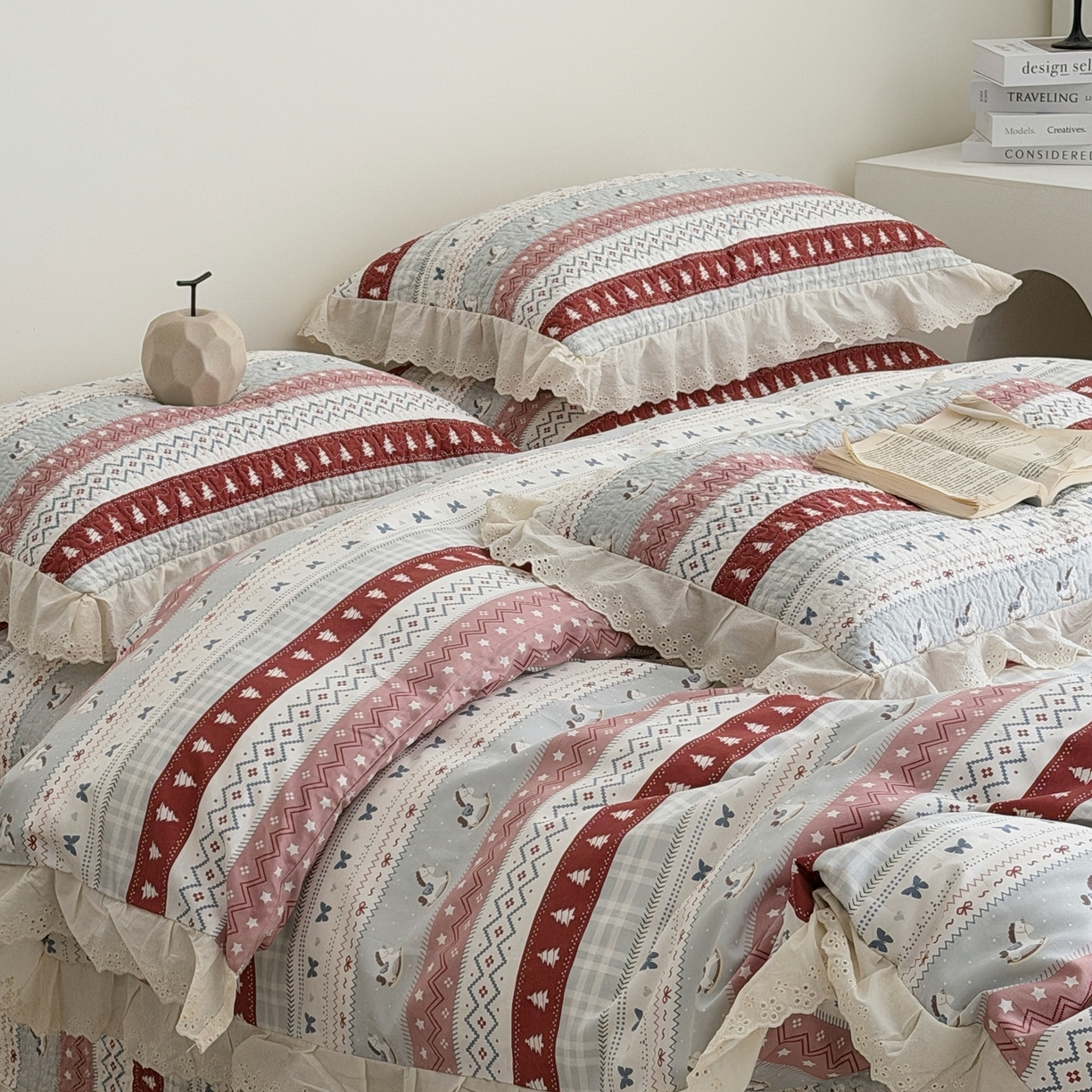 91家纺网 家纺一手货源 找家纺 佰织鑫家居 2025新款全棉法式砂洗棉花床盖款被套四件套 森林木马