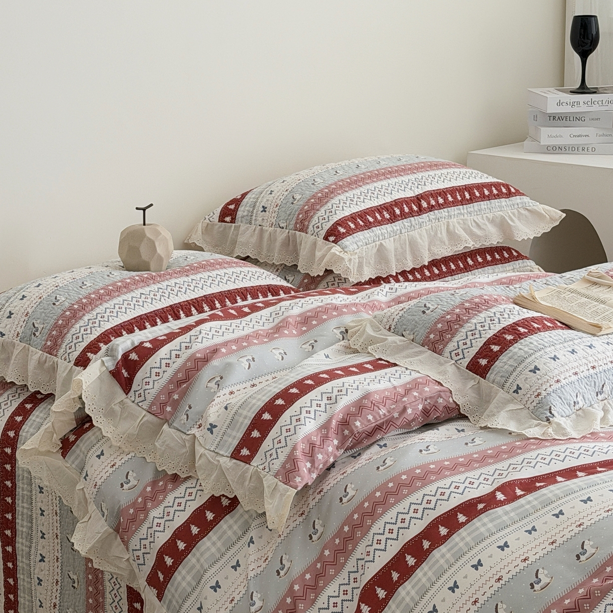 91家纺网 家纺一手货源 找家纺 佰织鑫家居 2025新款全棉法式砂洗棉花床盖款被套四件套 森林木马