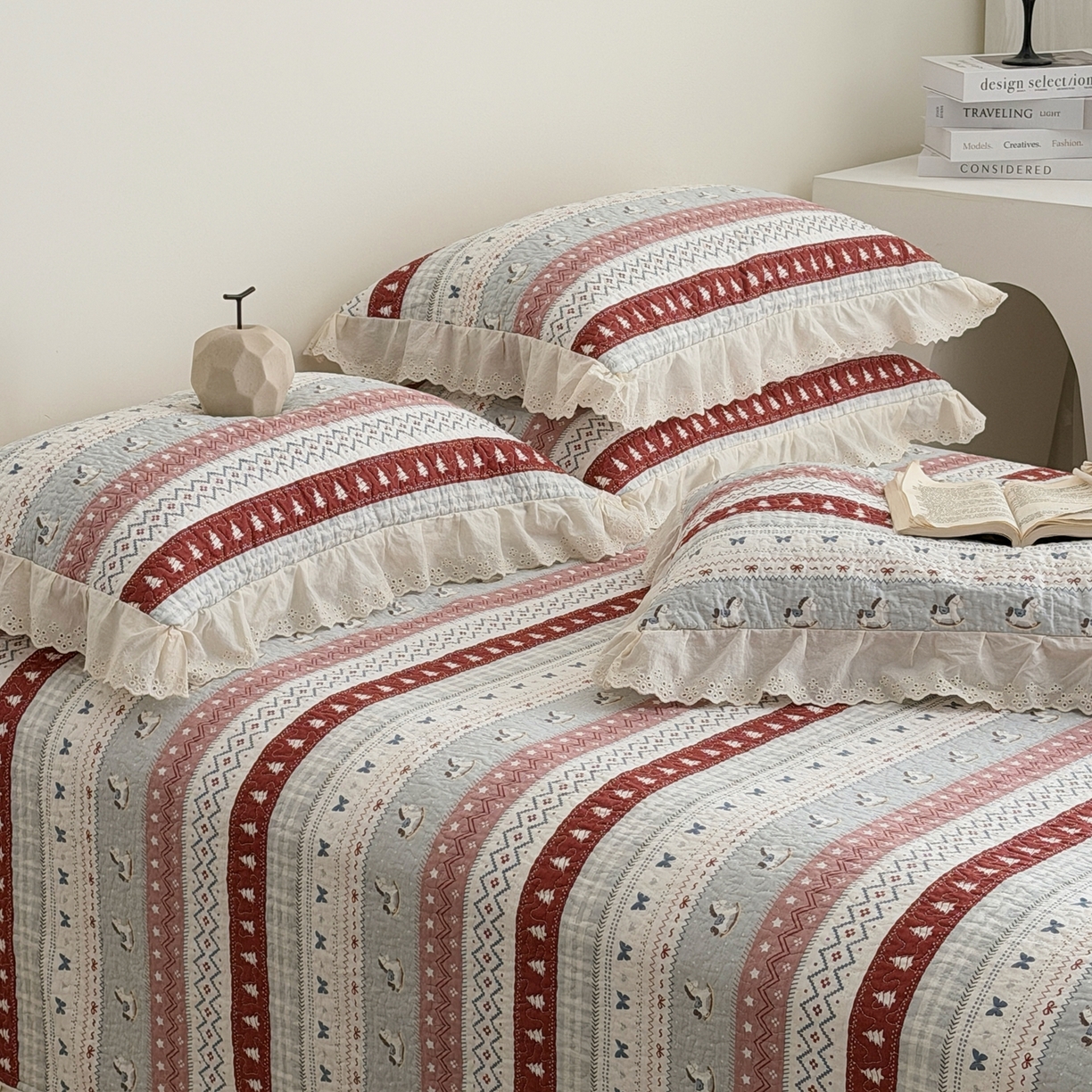 91家纺网 家纺一手货源 找家纺 佰织鑫家居 2025新款全棉法式砂洗棉花床盖款被套四件套 森林木马