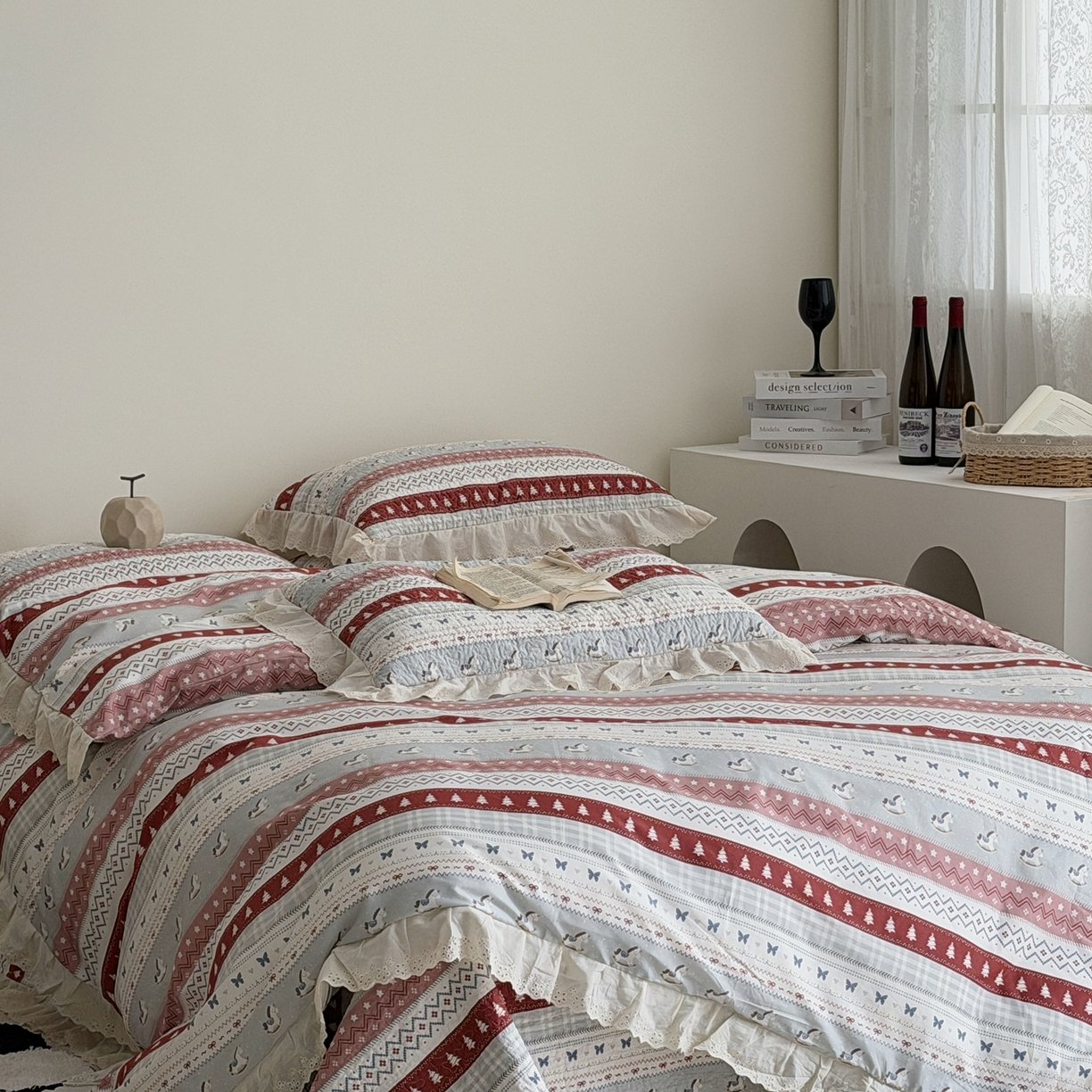 91家纺网 家纺一手货源 找家纺 佰织鑫家居 2025新款全棉法式砂洗棉花床盖款被套四件套 森林木马