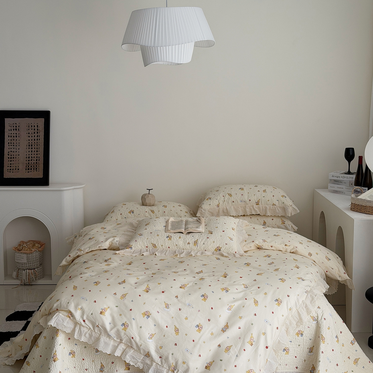 佰织鑫家居 2025新款全棉法式砂洗棉花床盖款被套四件套 星星人