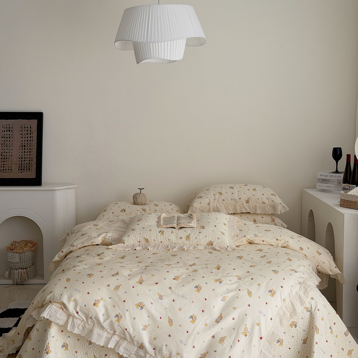 91家纺网 家纺一手货源 找家纺 佰织鑫家居 2025新款全棉法式砂洗棉花床盖款被套四件套 星星人