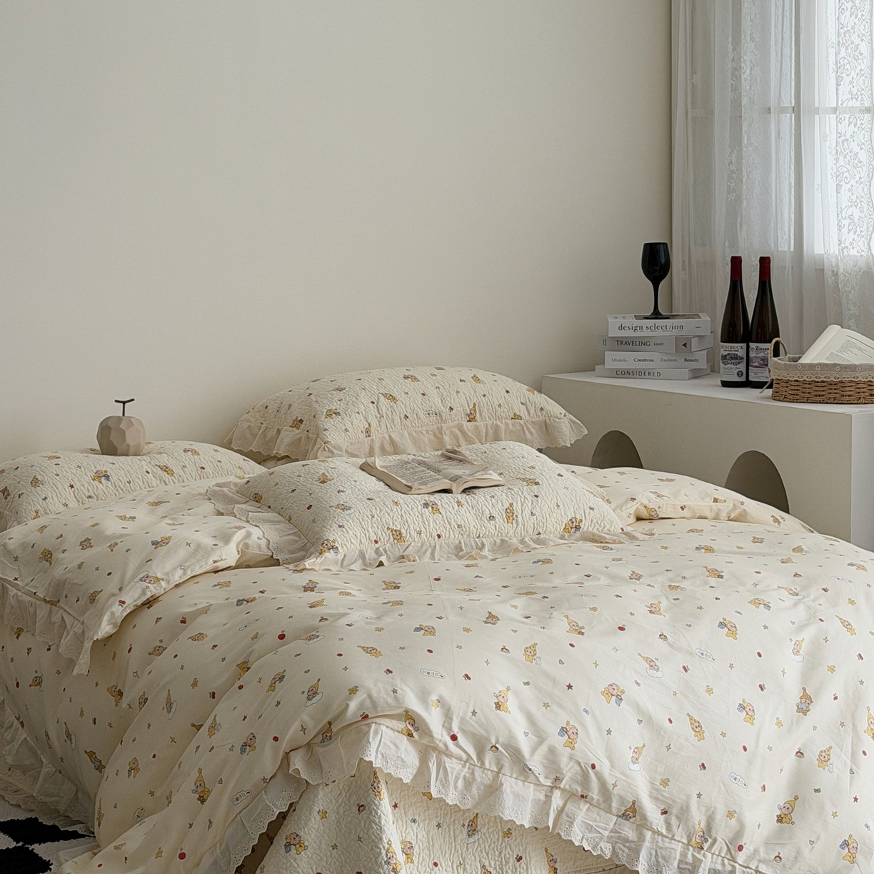 91家纺网 家纺一手货源 找家纺 佰织鑫家居 2025新款全棉法式砂洗棉花床盖款被套四件套 星星人