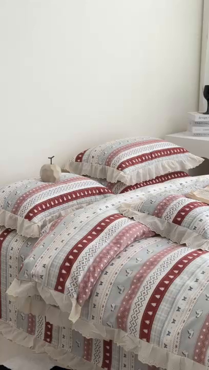 91家纺网 家纺一手货源 找家纺 佰织鑫家居 2025新款全棉法式砂洗棉花床盖款被套四件套 森林木马