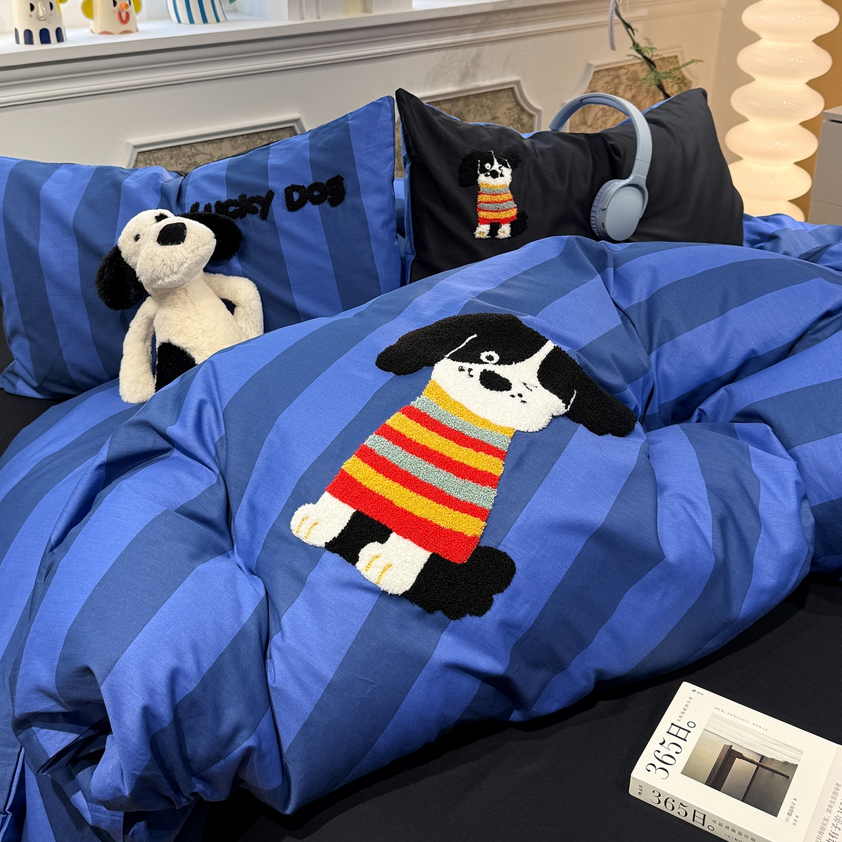 91家纺网 家纺一手货源 找家纺 怡家居 2026新款全棉纯棉印花立体毛巾绣四件套 酷酷小狗