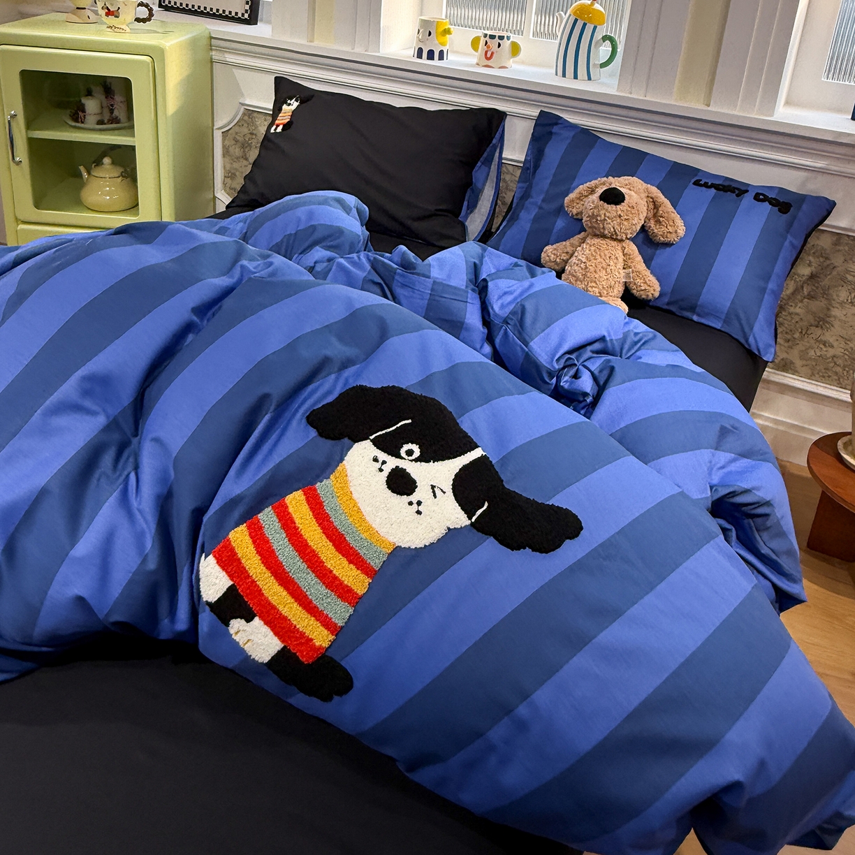 91家纺网 家纺一手货源 找家纺 怡家居 2026新款全棉纯棉印花立体毛巾绣四件套 酷酷小狗