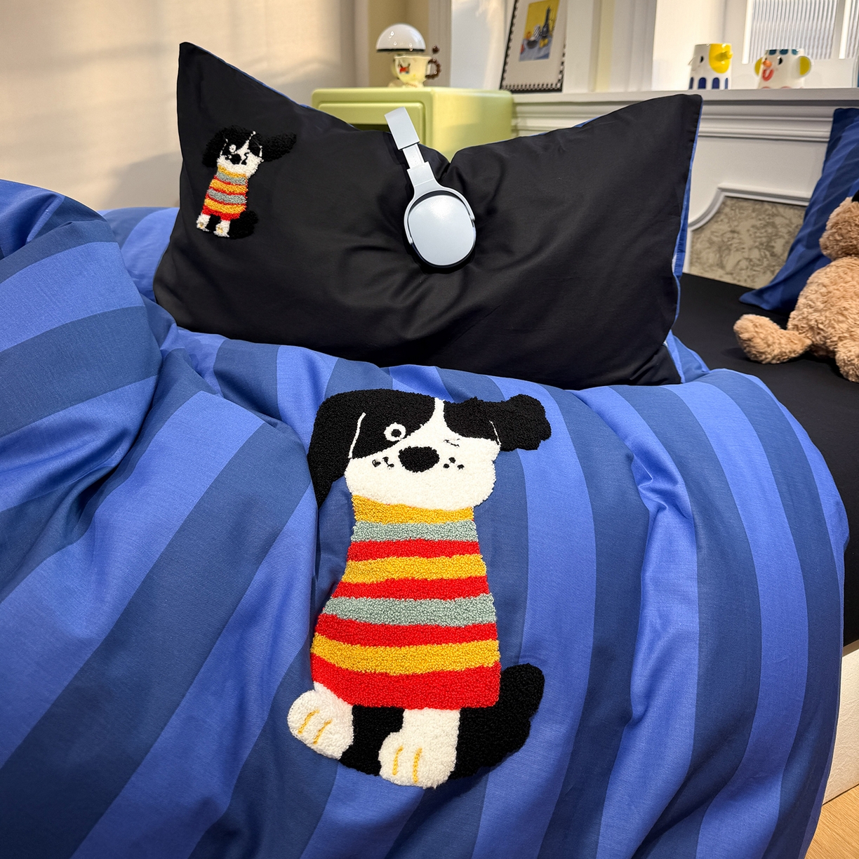 91家纺网 家纺一手货源 找家纺 怡家居 2026新款全棉纯棉印花立体毛巾绣四件套 酷酷小狗