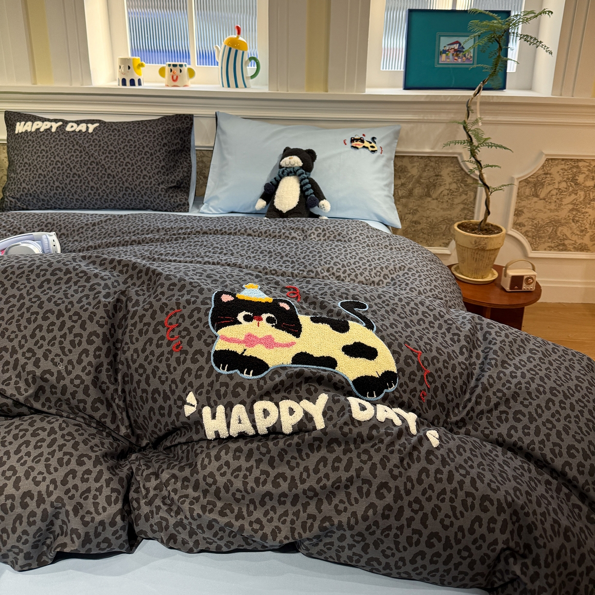 怡家居 2026新款全棉纯棉印花立体毛巾绣四件套 蝴蝶小猫