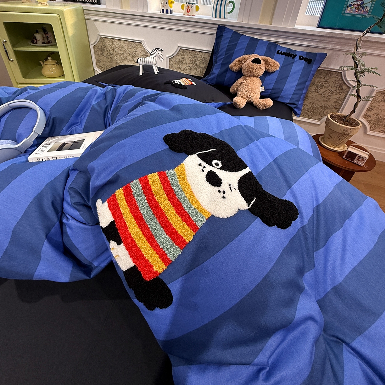 91家纺网 家纺一手货源 找家纺 怡家居 2026新款全棉纯棉印花立体毛巾绣四件套 酷酷小狗