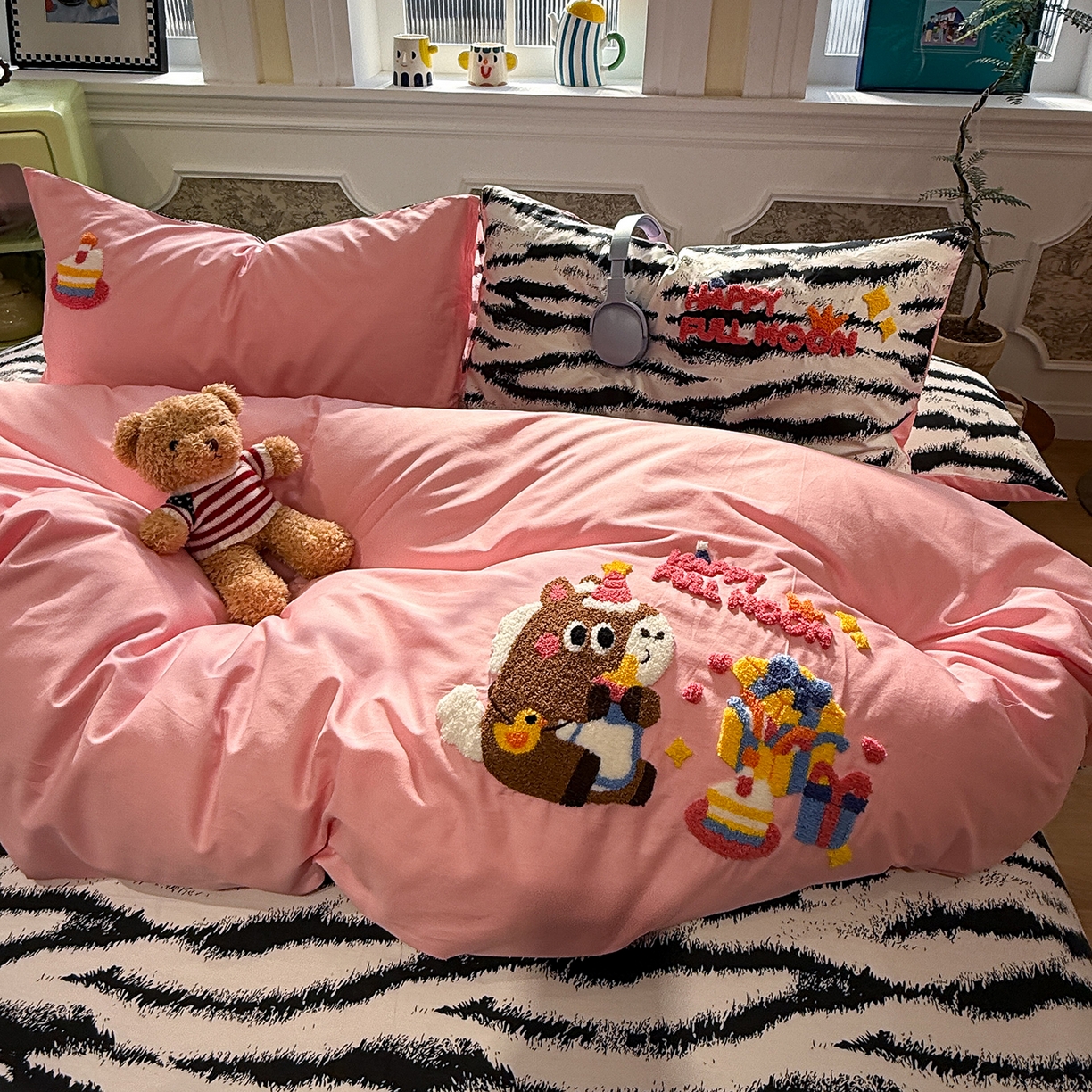 怡家居 2026新款全棉纯棉印花立体毛巾绣四件套 马上快乐