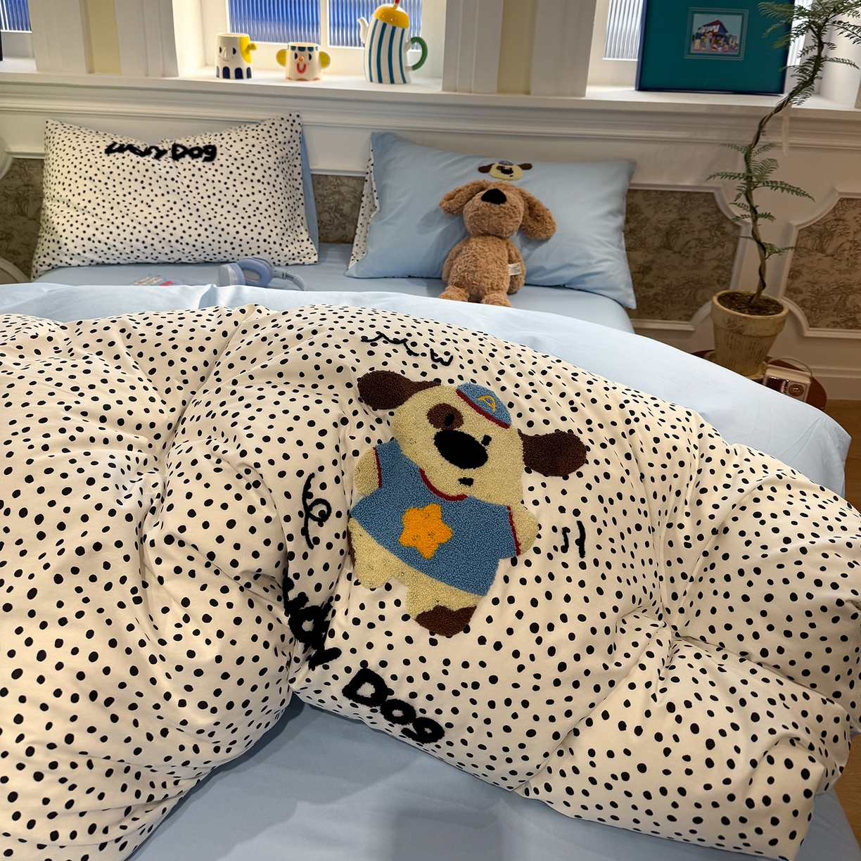 91家纺网 家纺一手货源 找家纺 怡家居 2026新款全棉纯棉印花立体毛巾绣四件套 大耳朵狗狗