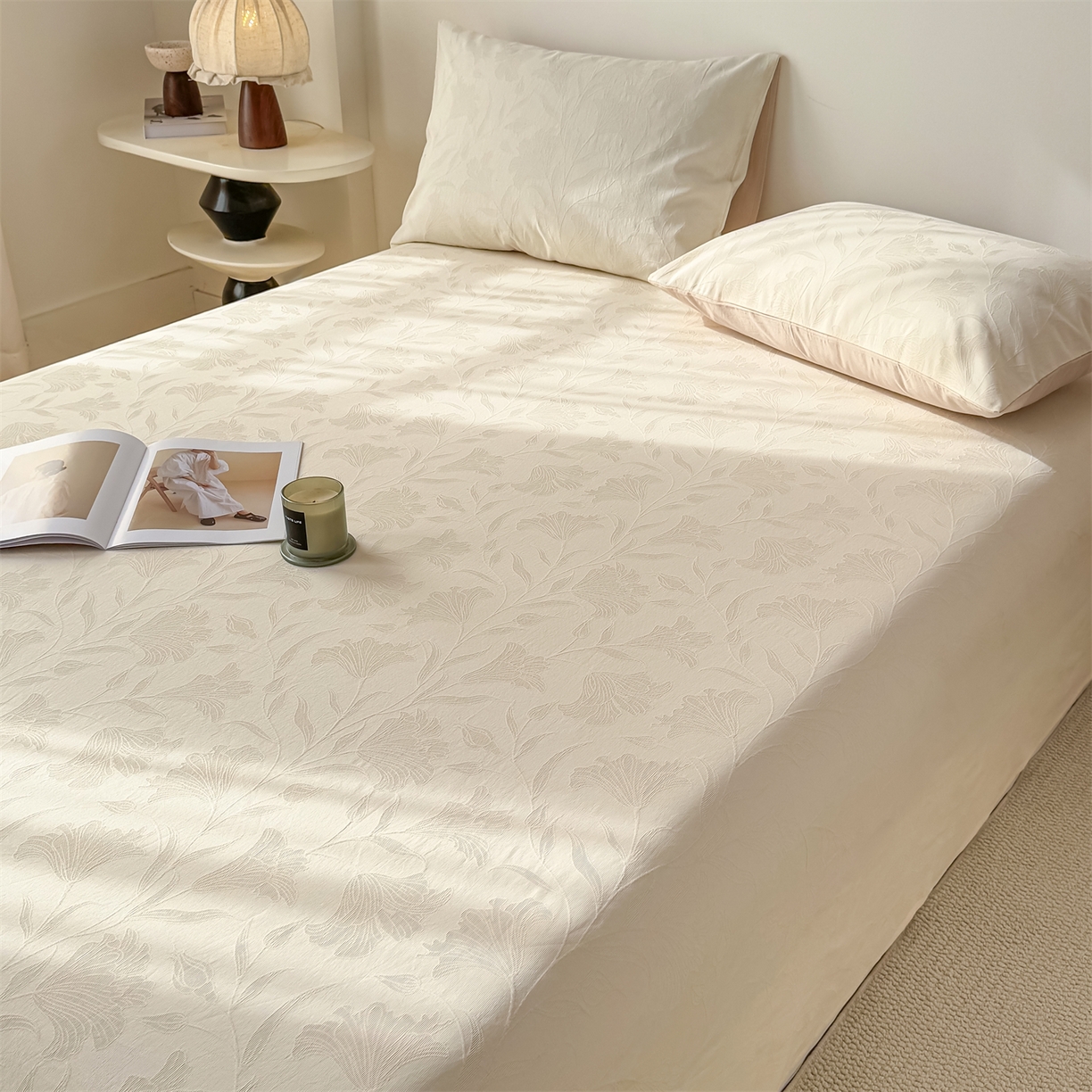 91家纺网 家纺一手货源 找家纺 灰鲸 2026新款全棉纯棉厚织三层水洗色织提花床单单床单床单单件 芳菲-杏仁奶霜