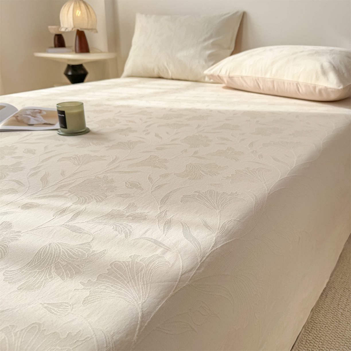 91家纺网 家纺一手货源 找家纺 灰鲸 2026新款全棉纯棉厚织三层水洗色织提花床单单床单床单单件 芳菲-杏仁奶霜