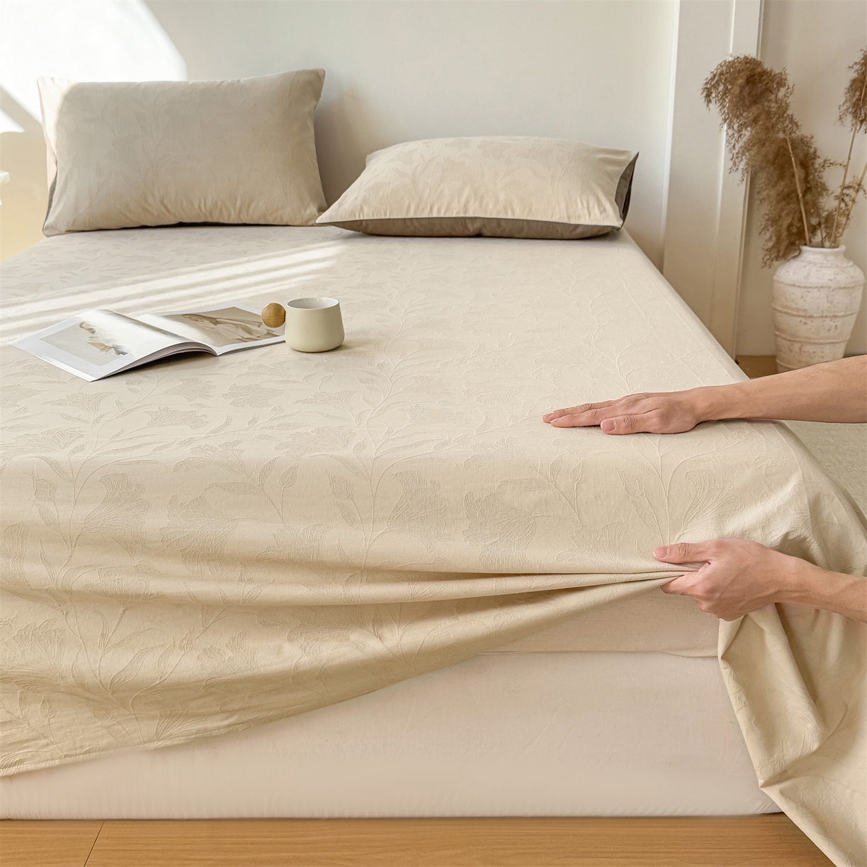 91家纺网 家纺一手货源 找家纺 灰鲸 2026新款全棉纯棉厚织三层水洗色织提花床单单床单床单单件 芳菲-可可奶咖