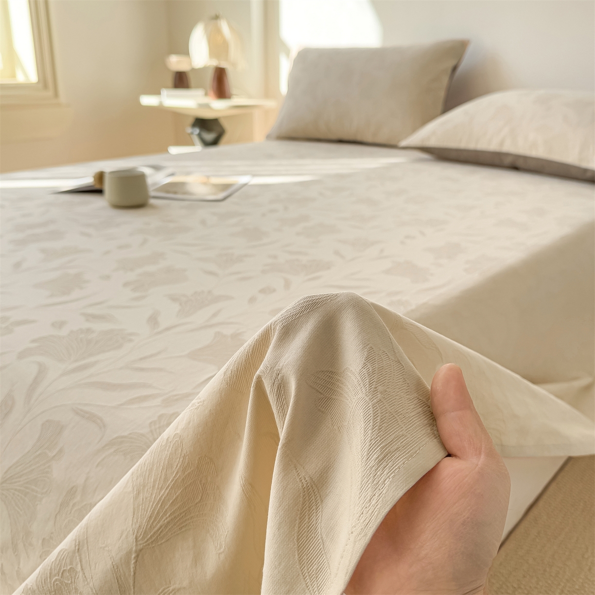 91家纺网 家纺一手货源 找家纺 灰鲸 2026新款全棉纯棉厚织三层水洗色织提花床单单床单床单单件 芳菲-可可奶咖