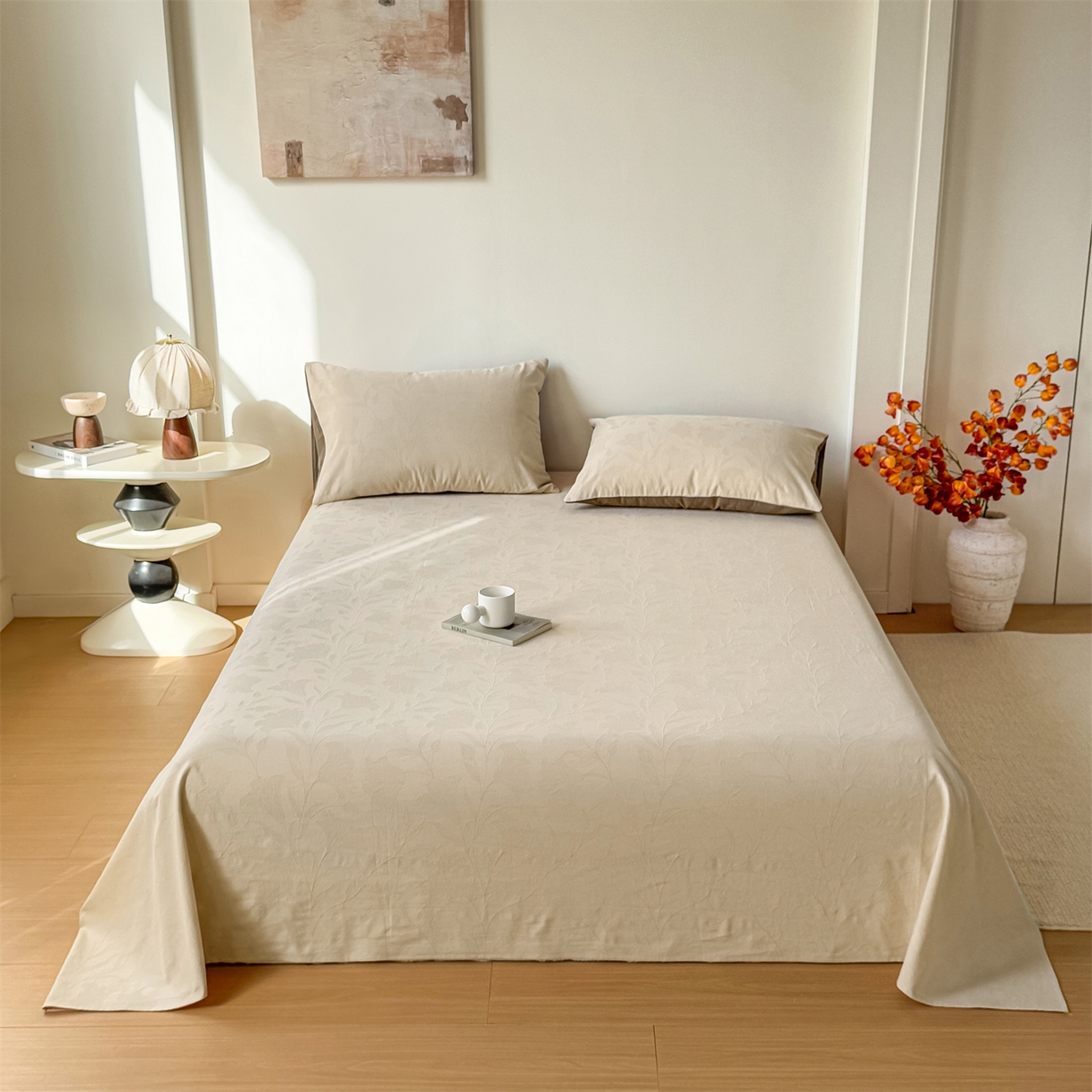 91家纺网 家纺一手货源 找家纺 灰鲸 2026新款全棉纯棉厚织三层水洗色织提花床单单床单床单单件 芳菲-可可奶咖