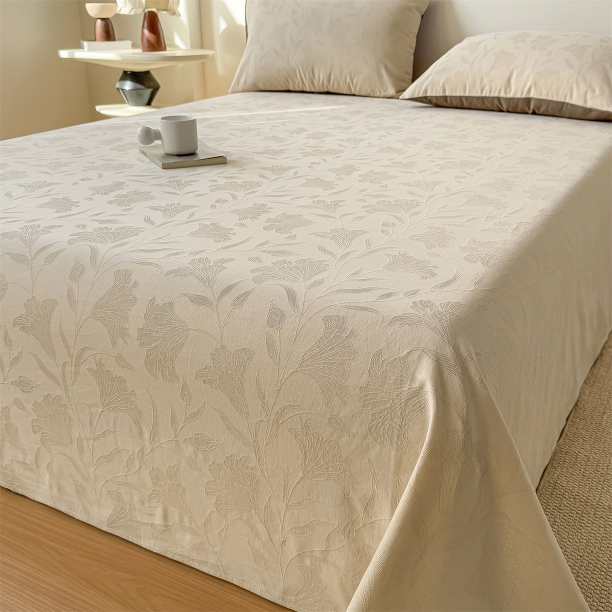 91家纺网 家纺一手货源 找家纺 灰鲸 2026新款全棉纯棉厚织三层水洗色织提花床单单床单床单单件 芳菲-可可奶咖