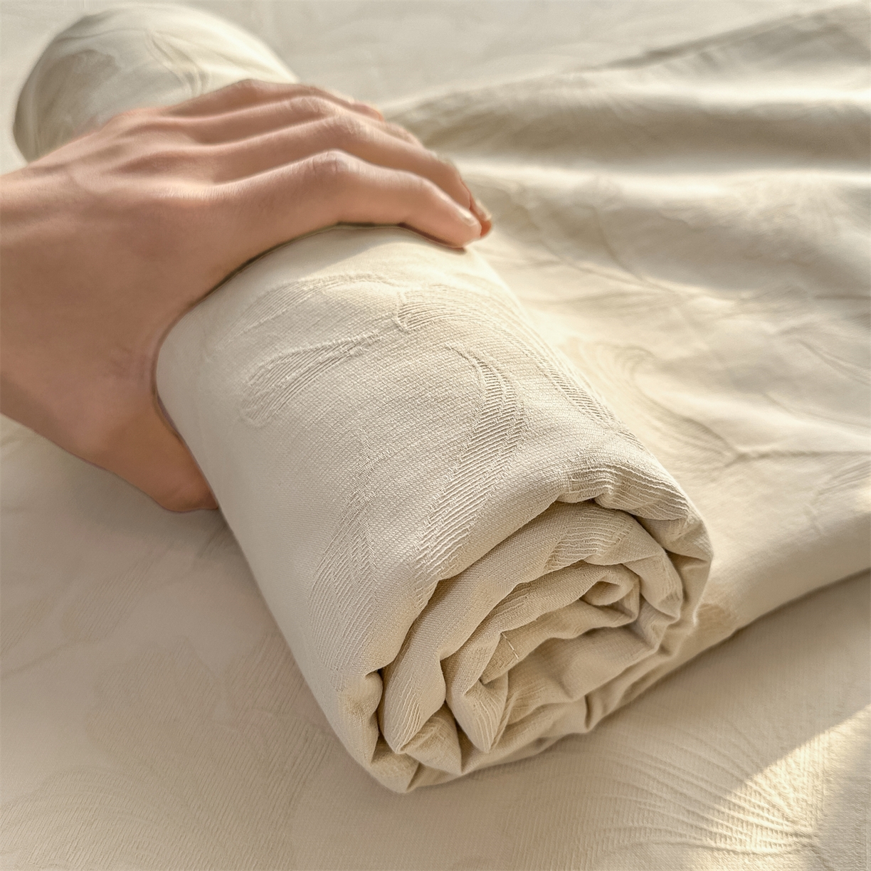 91家纺网 家纺一手货源 找家纺 灰鲸 2026新款全棉纯棉厚织三层水洗色织提花床单单床单床单单件 芳菲-可可奶咖