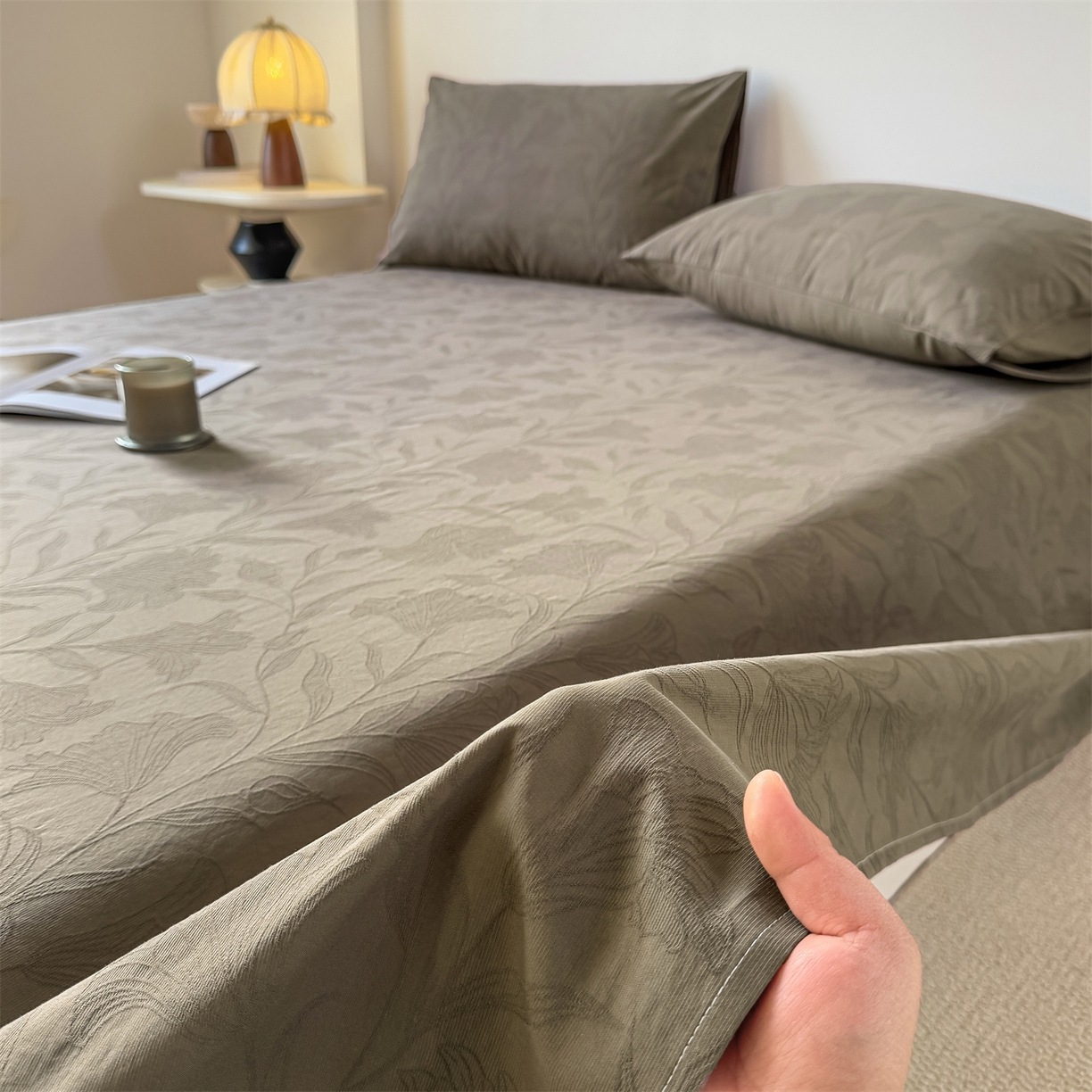 灰鲸 2026新款全棉纯棉厚织三层水洗色织提花床单单床单床单单件 芳菲-摩卡