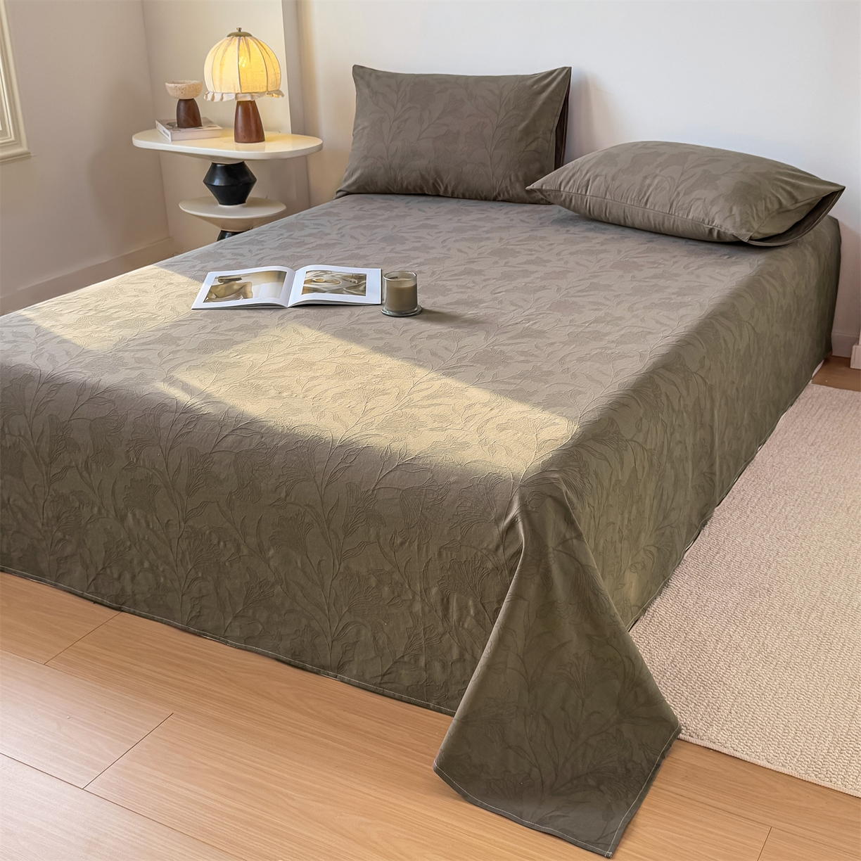 91家纺网 家纺一手货源 找家纺 灰鲸 2026新款全棉纯棉厚织三层水洗色织提花床单单床单床单单件 芳菲-摩卡