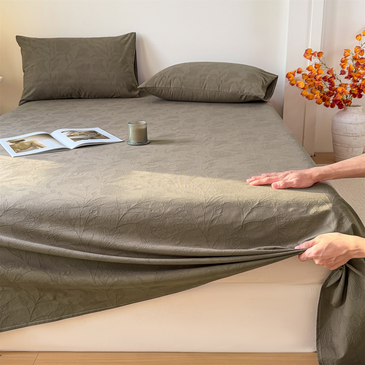 91家纺网 家纺一手货源 找家纺 灰鲸 2026新款全棉纯棉厚织三层水洗色织提花床单单床单床单单件 芳菲-摩卡