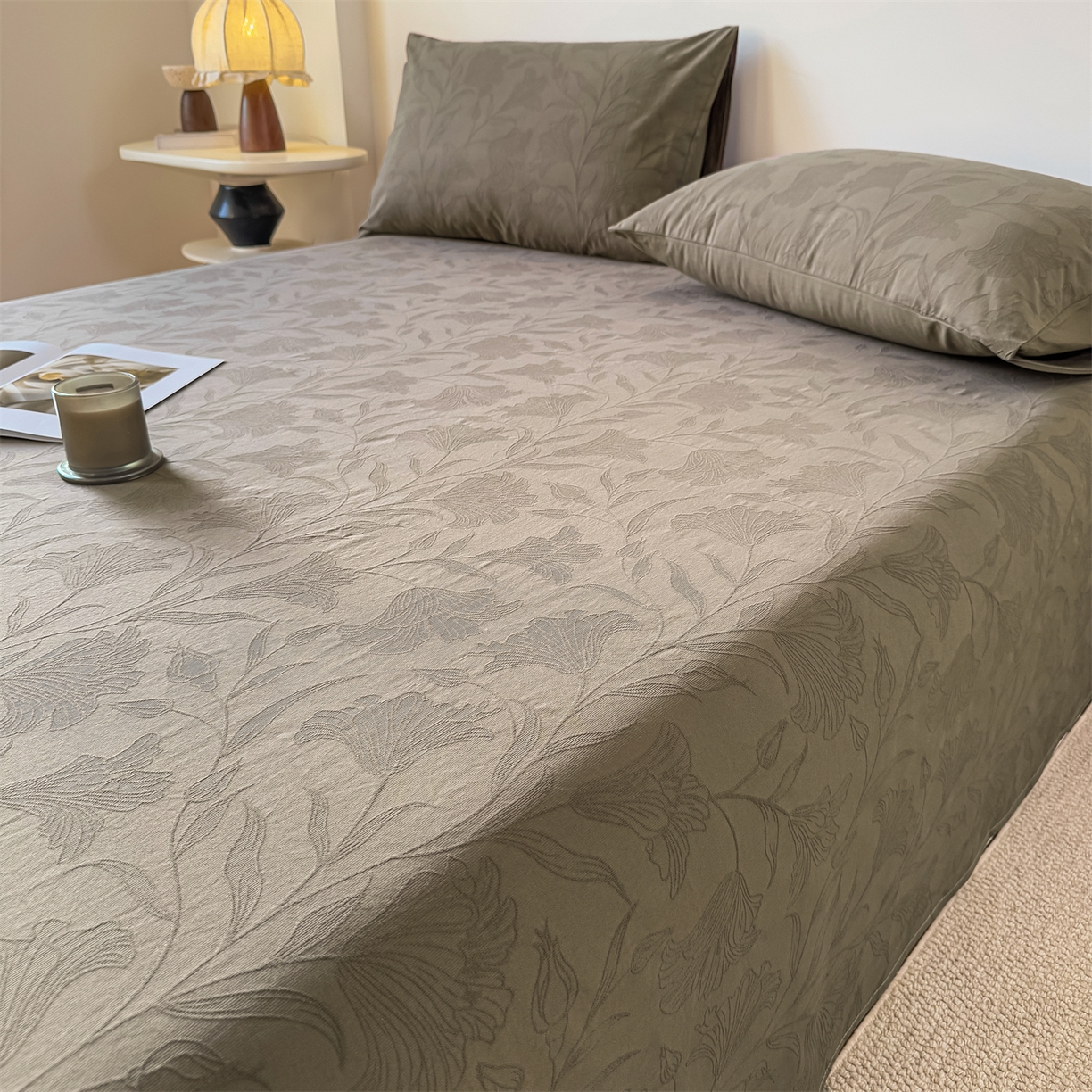 91家纺网 家纺一手货源 找家纺 灰鲸 2026新款全棉纯棉厚织三层水洗色织提花床单单床单床单单件 芳菲-摩卡