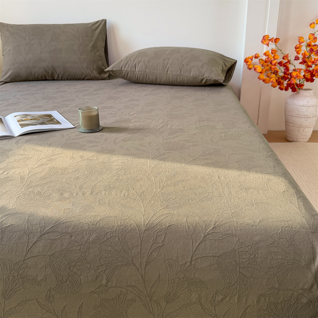 91家纺网 家纺一手货源 找家纺 灰鲸 2026新款全棉纯棉厚织三层水洗色织提花床单单床单床单单件 芳菲-摩卡