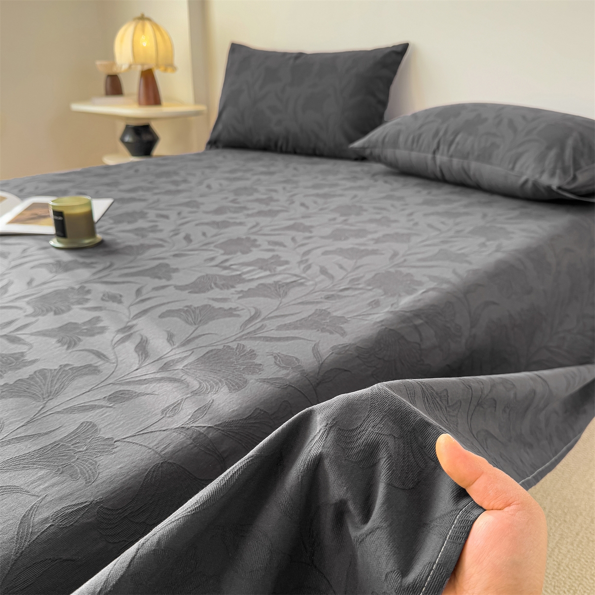 灰鲸 2026新款全棉纯棉厚织三层水洗色织提花床单单床单床单单件 芳菲-素墨